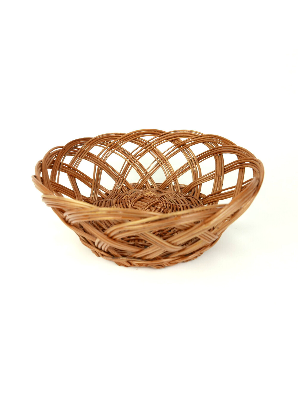 Vintage Woven Wicker Basket 9" Round Lattice Open Weave Boho Cottagecore Decor